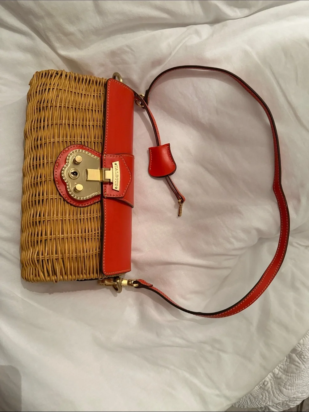 Talbot Orange Leather Trim Wicker Crossbody Purse with key - Picture 1 of 1